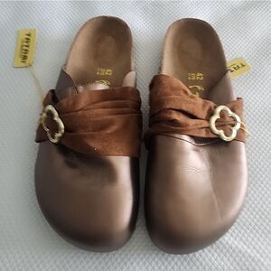 Birkenstock Tatami Leather Brown Mules & Clogs with Decorative Buckle